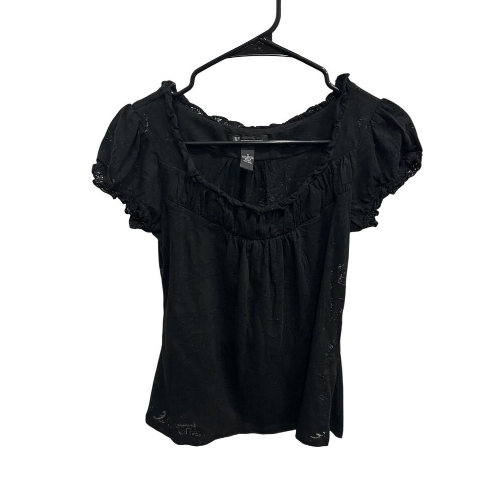 I.N.C International Concepts Womens Black Short Sleeve Textured Top Size Small